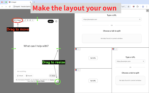 Drag panes to resize and paste a URL to create a new pane