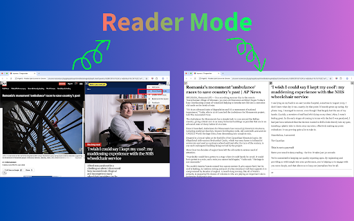 Reader mode turns a news page into a cleaner layout for a narrow pane