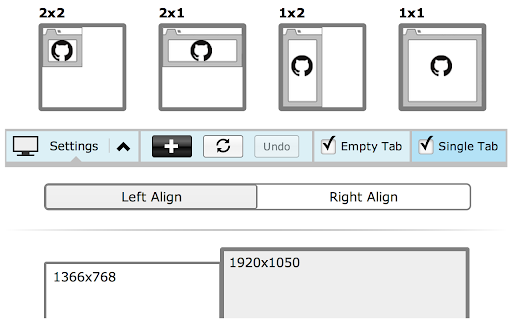 Layout panel in Single Tab mode, acting only on the selected tab