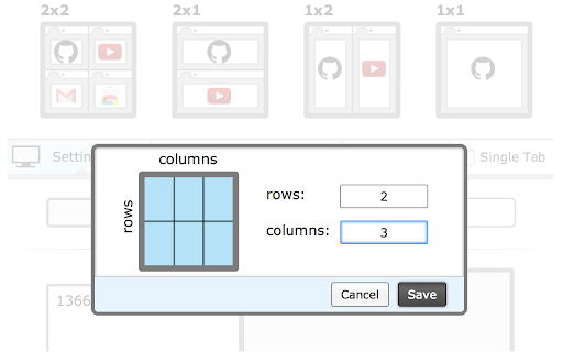 Custom layout dialog for entering rows and columns
