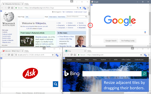 The same four-tile layout, noting you can drag tile borders to resize